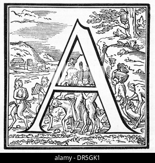 La lettre A dans le verre, Cosmographical Londres 1559 publié Banque D'Images