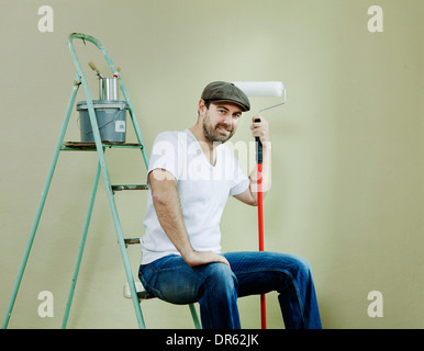 La décoration de l'homme, en faisant une pause, Munich, Bavière, Allemagne Banque D'Images