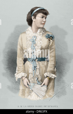 Elisabeth de Wied (1843-1916). Reine consort de la Roumanie. Gravure par Dufourneau dans l'illustration espagnole et américaine, 1883. Banque D'Images