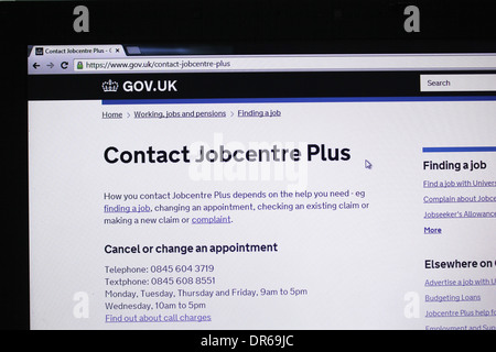 Le Jobcentre Plus website gov.uk Banque D'Images