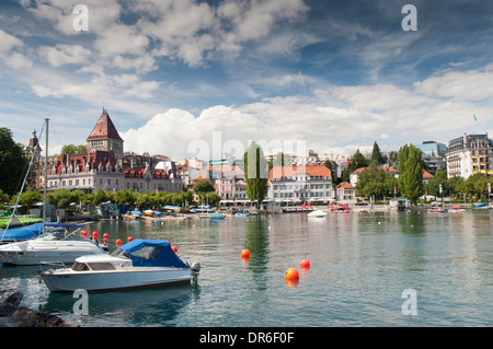 Vue de Lausanne du lac de Genève, Suisse Banque D'Images