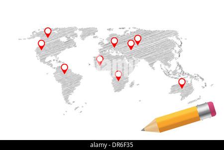 Monde Carte Croquis Infographie Buiness Template Vector Illustratio Banque D'Images