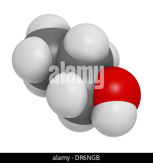 Propanol (n-propanol) molécule de solvant. Les atomes sont représentés comme des sphères classiques avec code couleur. Banque D'Images