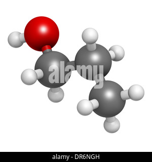 Propanol (n-propanol) molécule de solvant. Les atomes sont représentés comme des sphères classiques avec code couleur. Banque D'Images