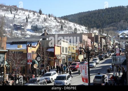 Rue principale à Park City, UT, pendant le Festival du Film de Sundance Banque D'Images