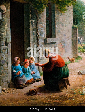 La becquée par Jean François Millet. Français France 1814-1875 Banque D'Images