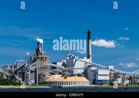 Un grand moulin à papier situé sur la rivière Amelia dans Fernandina Beach, en Floride. Banque D'Images