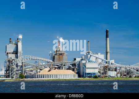 Un grand moulin à papier situé sur la rivière Amelia dans Fernandina Beach, en Floride. Banque D'Images