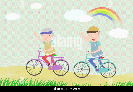 Illustration d'un vieux couple riding bikes Banque D'Images