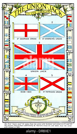 L'Union Jack et ses origines imprimé éphémère, vers 1930. Banque D'Images