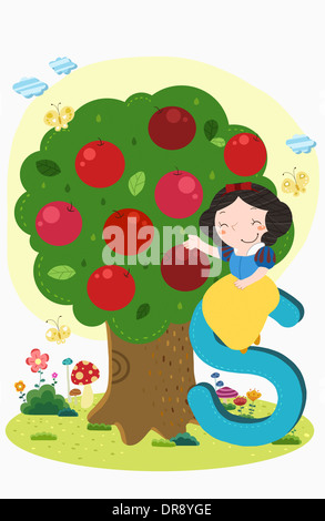 Illustration de snow white apple picking Banque D'Images