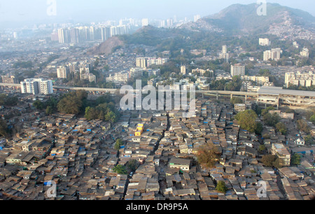 Vue aérienne de Dharavi , un bidonville de Mumbai, Inde Banque D'Images