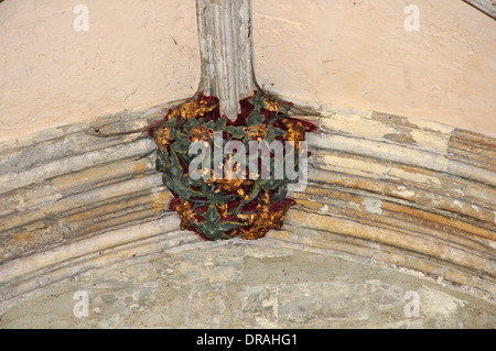 Patron dans le plafond du cloître, Cathédrale de Norwich. Banque D'Images