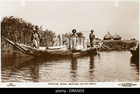 Soudan - Shilluk Hippo Hunters à Hillet-Abbas Banque D'Images