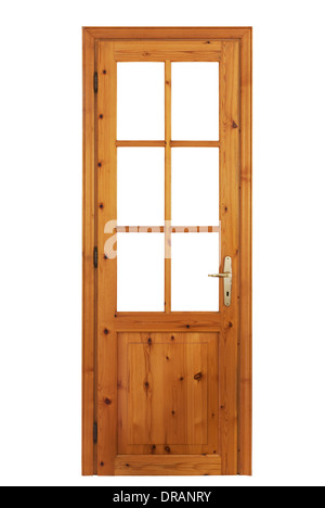 Porte vitrée en bois isolé sur fond blanc Banque D'Images