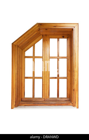 Fenêtre en bois avec coin coupé et le boîtier isolé sur fond blanc Banque D'Images