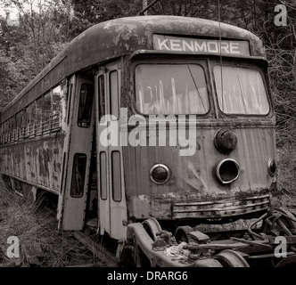 Ligne Verte vieux chariot de Boston à rouillé abandonné et pourrir sur un hors de la voie d'évitement. Banque D'Images