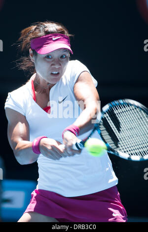 Melbourne, Victoria, Australie. 23 Jan, 2014. 23 janvier 2014 : 4ème seed Na LI (CHN) en action contre 30ème Eugénie BOUCHARD (CAN) dans une demi-finale match le jour 11 de l'Australian Open 2014 Tournoi de tennis du grand chelem à Melbourne Park, Melbourne, Australie. Bas Sydney/Cal Sport Media/Alamy Live News Banque D'Images