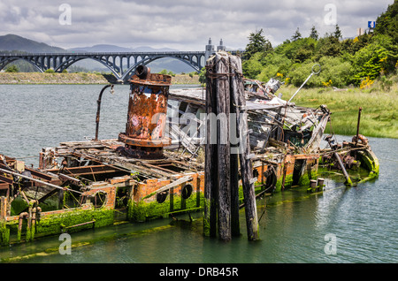 L'épave de la Mary D. Hume coulé dans l'eau à l'embouchure de la Rogue River. Gold Beach, Oregon Banque D'Images