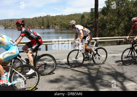 L'Australie du Sud. 23 Jan, 2014. Andre Greipel (Lotto Belisol) semblait à l'aise dans le peleton des étangs dans la chaîne d'arrondi de la phase 3 de la Santos Tour Down Under 2014 de Norwood à Campbelltown, Sud de l'Australie le 23 janvier 2014 Crédit : Peter Mundy/Alamy Live News Banque D'Images