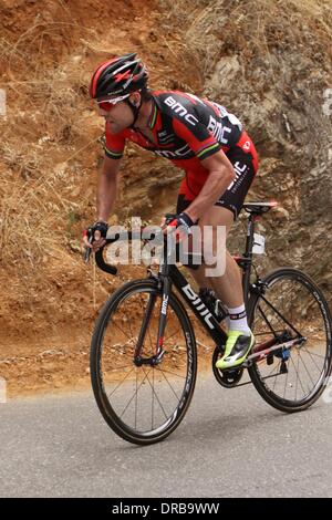 L'Australie du Sud. 23 Jan, 2014. Vainqueur de l'étape Caddel Evans (BMC Racing) remporte également le Roi de la montagne sur la route tire-bouchon dans l'étape 3 du Santos Tour Down Under 2014 de Norwood à Campbelltown, Sud de l'Australie le 23 janvier 2014 Crédit : Peter Mundy/Alamy Live News Banque D'Images