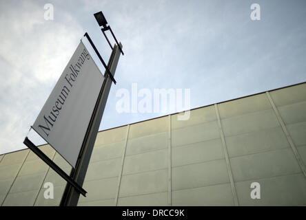 Essen, Allemagne. 23 Jan, 2014. Un panneau avec le logo "museum Musée Folkwang' signifie hors de la photo, à Essen, Allemagne, 23 janvier 2014. Le musée Folkwang présente son programme de l'année 2014 au cours d'une conférence de presse annuelle. Photo : Federico Gambarini/dpa/Alamy Live News Banque D'Images