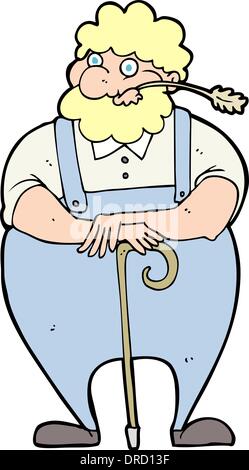 Cartoon farmer leaning on walking stick Illustration de Vecteur