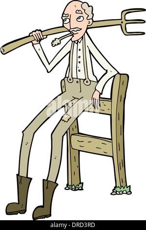 Caricature vieux fermier leaning on fence Illustration de Vecteur