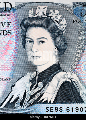 Portrait de la reine Elizabeth II à partir de 5 livres billet, UK, 1988 Banque D'Images