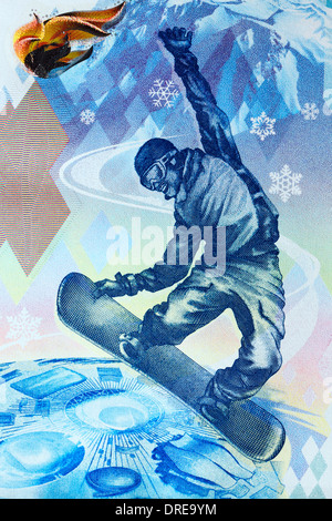 Snowboarder à partir de 100 roubles, billets Jeux Olympiques d'hiver de Sotchi, Russie, 2014 Banque D'Images