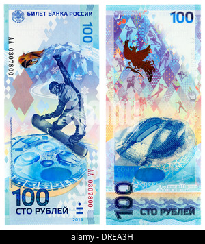 Billet de 100 roubles, snowboarder, Sotchi Jeux Olympiques d'hiver, Russie, 2014 Banque D'Images