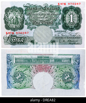 Billet de 1 Pound, UK, 1955 Banque D'Images