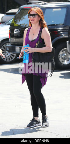 Alyson Hannigan en direction de la salle de sport à Brentwood portant la nouvelle Realflex Reebok chaussures de Los Angeles, Californie - 31.07.12 Banque D'Images