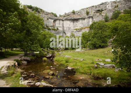 Source de rivière Aire circulant dans le Yorkshire UK Malham Cove Banque D'Images