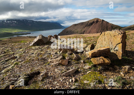 Village de Bakkagerdi dans la région de Borgarfjordur Eystri, à l'Est de l'Islande. Banque D'Images