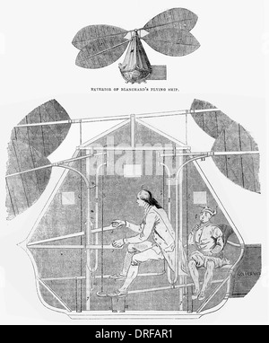 Au début de Blanchard conception d'un navire volant. Contrôles et de l'intérieur vers 1770 Banque D'Images