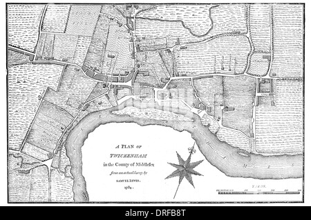 Un plan de Twickenham, dans le comté de Middlesex. Londres à partir d'une enquête réelle par Samuel Lewis 1784 Banque D'Images