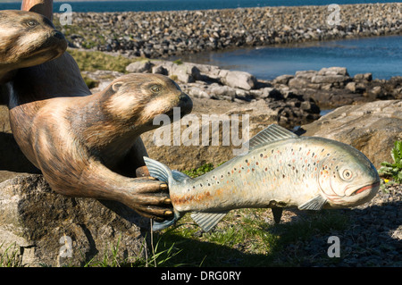 La sculpture à la loutre d'un terminal de ferries à Ardmor Mhòr (Aird), l'île de Barra, îles Hébrides, Ecosse, Royaume-Uni Banque D'Images