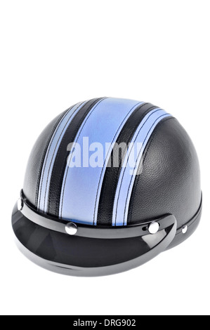 Braincap casque de moto avec une bande bleue isolated on white Banque D'Images