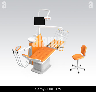 Élégant fauteuil dentaire orange sur fond dégradé, chemin de détourage inclus. Banque D'Images