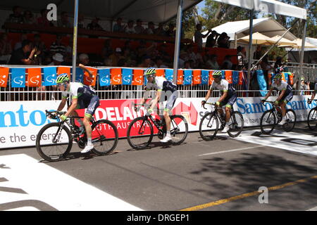 Adélaïde, Australie. 26 janvier, 2014. Geenedge la tête de l'équipe Orica peleton dans l'étape 6 du Santos Tour Down Under 2014 Circuit De La Rue Adelaide, Australie du Sud, le 26 janvier 2014 : Action de Crédit Plus Sport/Alamy Live News Banque D'Images