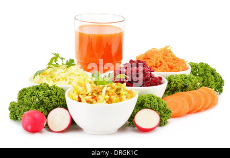 La composition avec quatre bols à salades de légumes Banque D'Images