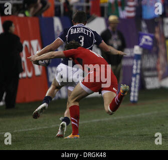 Las Vegas, Nevada, USA. 26 janvier, 2014. USA Rugby joue à l'équipe de rugby du Pays de Galles au USA 2014 Tournoi de rugby à VII et Festival le 25 janvier 2014 au Sam Boyd Stadium à Las Vegas, Nevada. Crédit : Marcel Thomas/ZUMAPRESS.com/Alamy Live News Banque D'Images