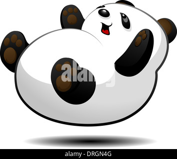 Little panda cub se trouve sur son dos. Isolées. Banque D'Images