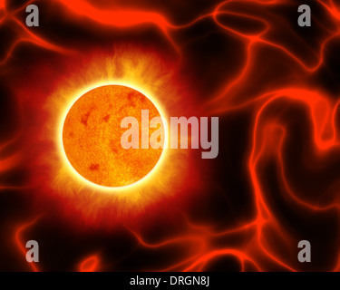 Une illustration d'un soleil à distance dans l'espace profond Banque D'Images