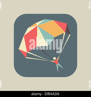 Icône avec un parachutiste parachute ouvert et de vol Banque D'Images