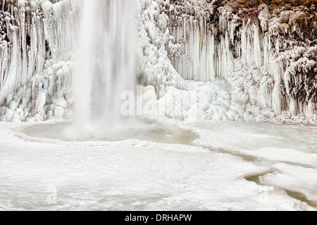 Créer des conditions glaciales d'hiver ces spectaculaires formations de glace à la base de la Prêle Falls dans l'Oregon's Columbia River Gorge Banque D'Images