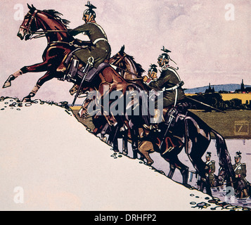 Les Uhlans allemand l'ascension d'une colline à cheval, WW1 Banque D'Images