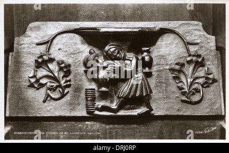 Misericord dans l'église de St Laurence, Ludlow, Shropshire Banque D'Images
