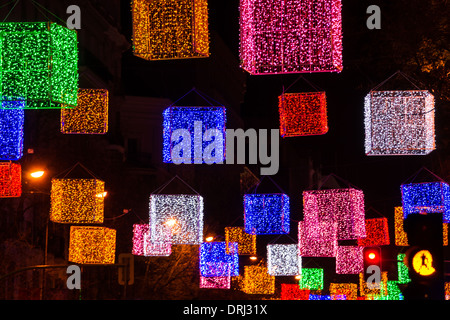 Calle de la rue Goya à Madrid avec des décorations de Noël Banque D'Images